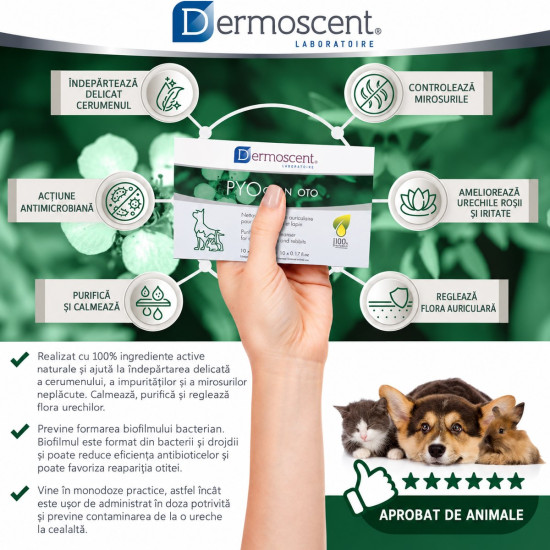 Dermoscent Pyoclean Oto, solutie otica caini si pisici, 10x5 ml
